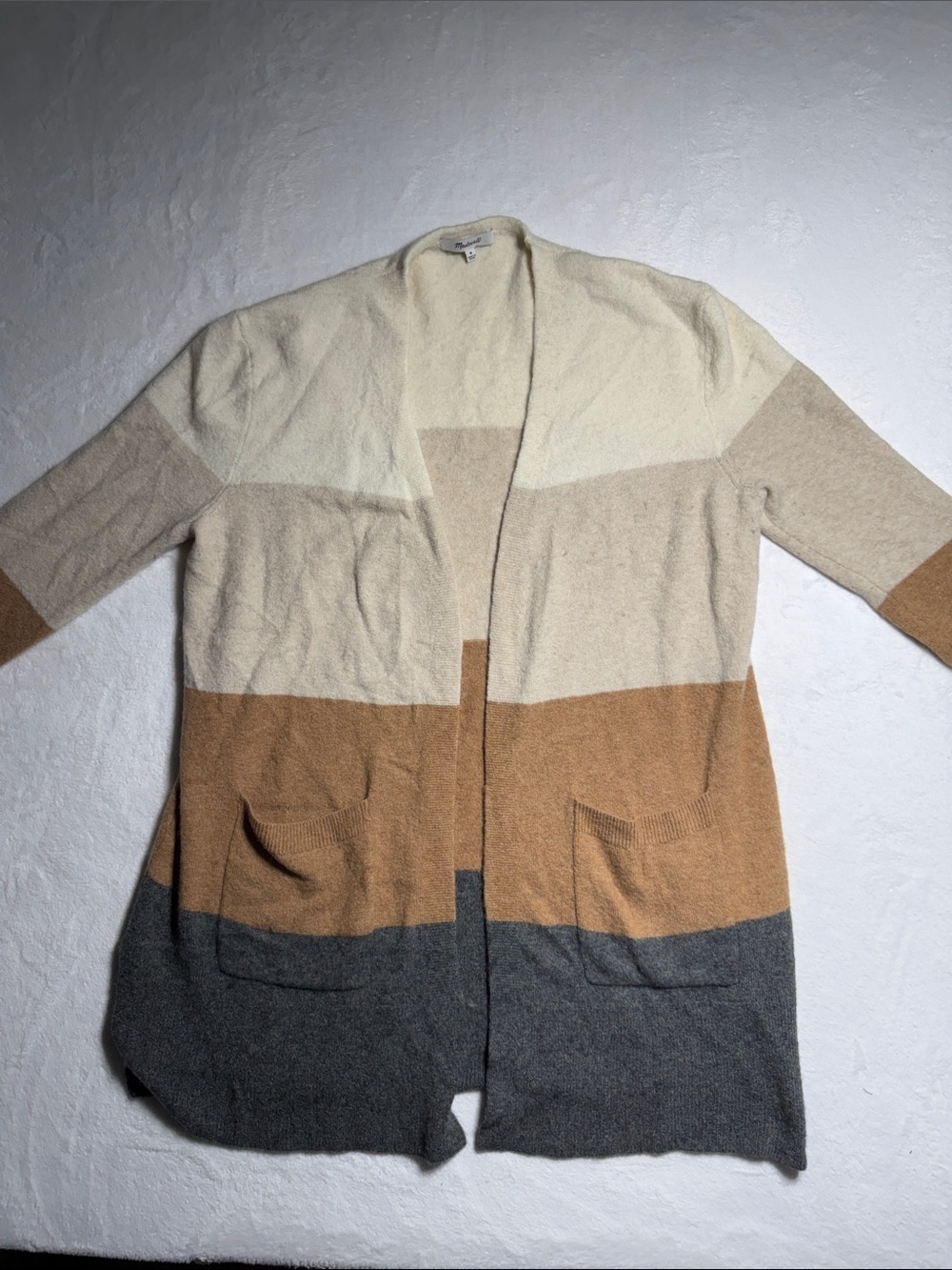 Madewell Cream Beige Camel Gray Colorblock Open Cardigan